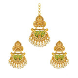 Women's Rose Gold Plated Alloy Kundan Earrings &amp; Mangtikka (Green)