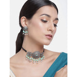 Women's Rose Gold Plated Alloy Necklace &amp; Earings Set (Light Green)