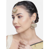 Women's Rose Gold Plated Alloy Kundan Earrings &amp; Mangtikka (White)