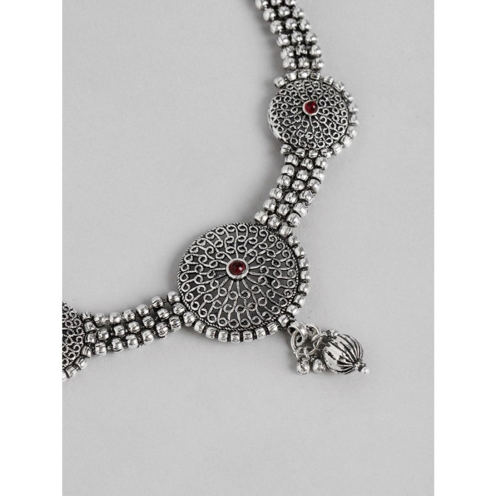 Women's Rose Gold Plated Alloy Necklace &amp; Earings Set (Silver)