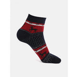 Black & red reindeer printed ankle socks, men's cotton blend socks.