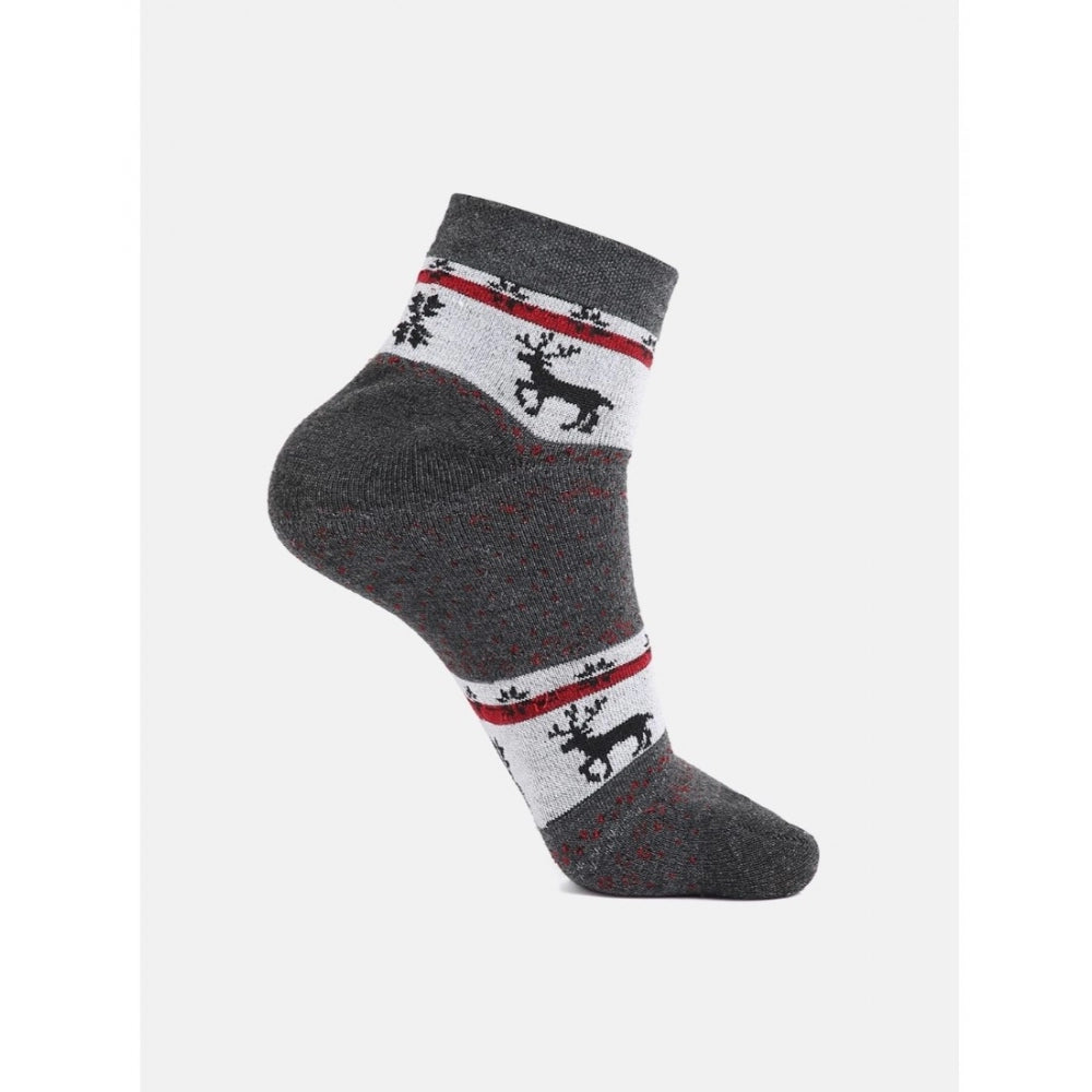 Black & red reindeer printed ankle socks, cotton blend, 4 pairs men's casual socks.