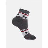 Black & red reindeer printed ankle socks, cotton blend, 4 pairs men's casual socks.