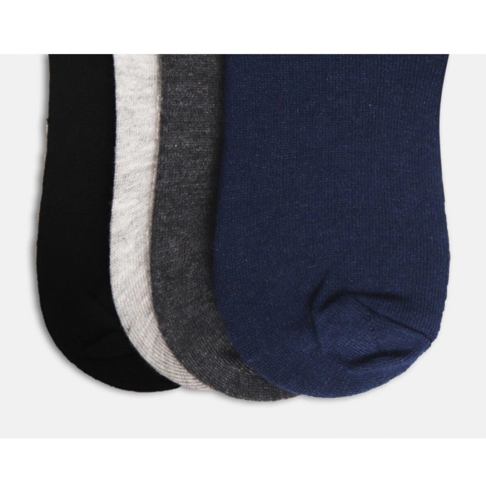 Navy, gray, and black cotton blended ankle socks, 4 pairs, casual unisex.