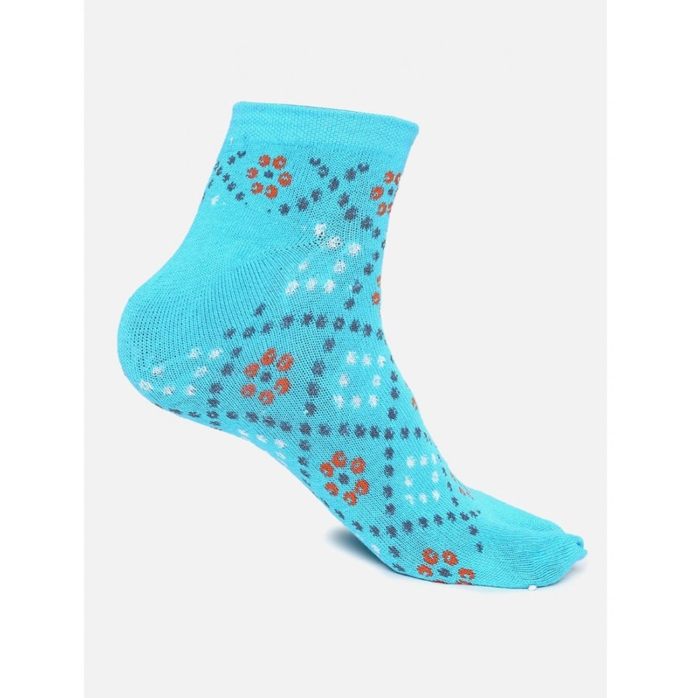 Blue & red dotted cotton blended ankle socks, 4 pairs, casual women's socks.