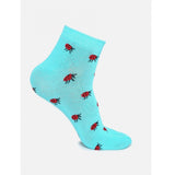 Blue cotton ankle socks with red ladybug print, 4 pairs, casual women's socks.