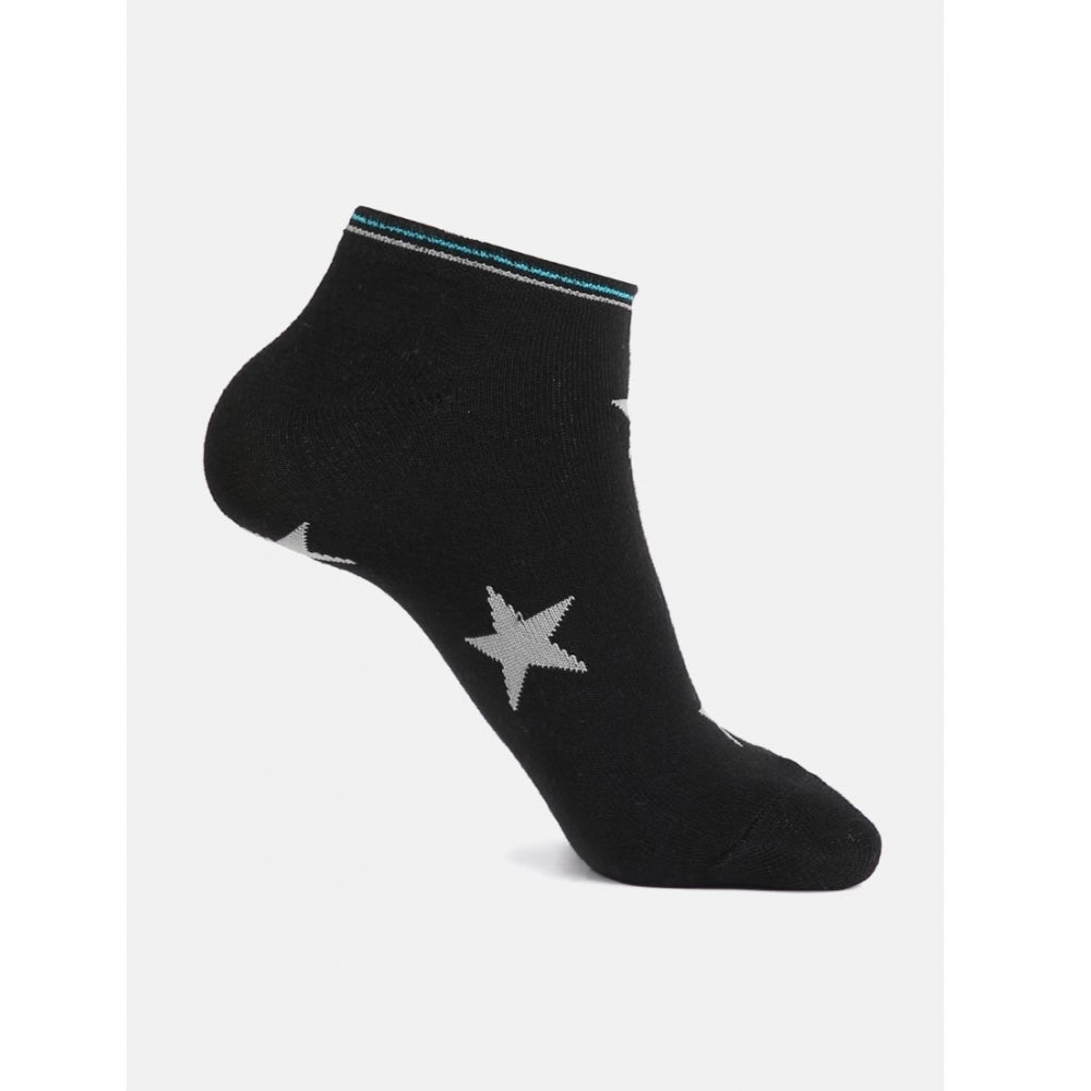 Black ankle socks with a star print, cotton blend, casual socks.