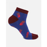 Blue pineapple printed cotton ankle socks, 4 pairs, women's casual socks.