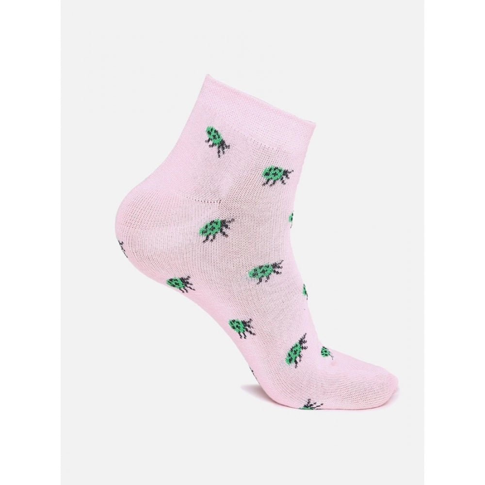 Pink cotton blended ankle socks with a dinosaur print design.