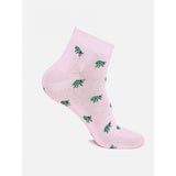 Pink cotton blended ankle socks with a dinosaur print design.