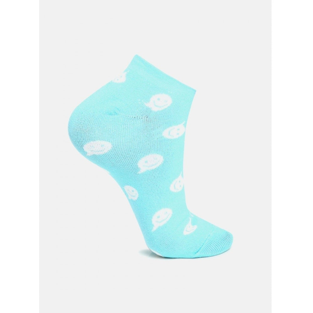 Light blue cotton blended ankle socks with white speech bubble pattern.