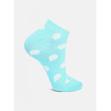 Light blue cotton blended ankle socks with white speech bubble pattern.