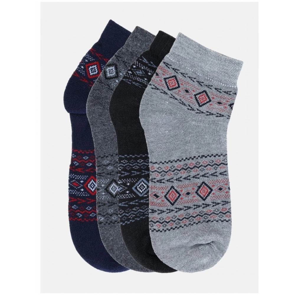 Assorted cotton blended men's casual printed mid-calf socks, vibrant pattern design on display