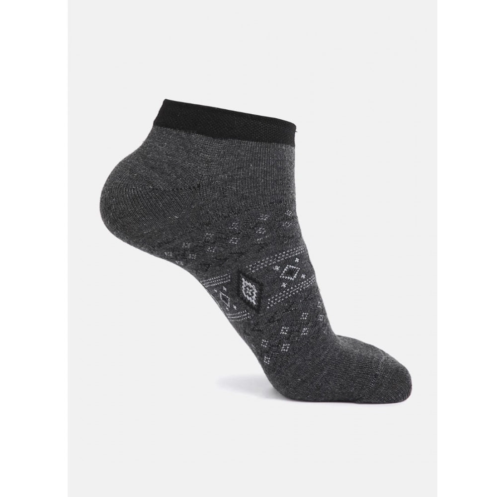 Black patterned cotton blend ankle socks with printed design.
