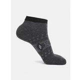 Black patterned cotton blend ankle socks with printed design.