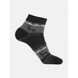 Black and grey patterned ankle socks, cotton blend, casual men's socks with a festive design.