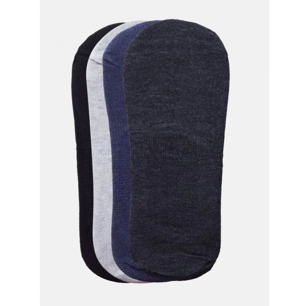 Navy blue no-show socks with white stripe, cotton blend, 4 pairs.