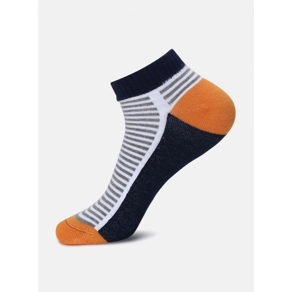 Grey & orange striped ankle socks, cotton blended, unisex, casual socks.