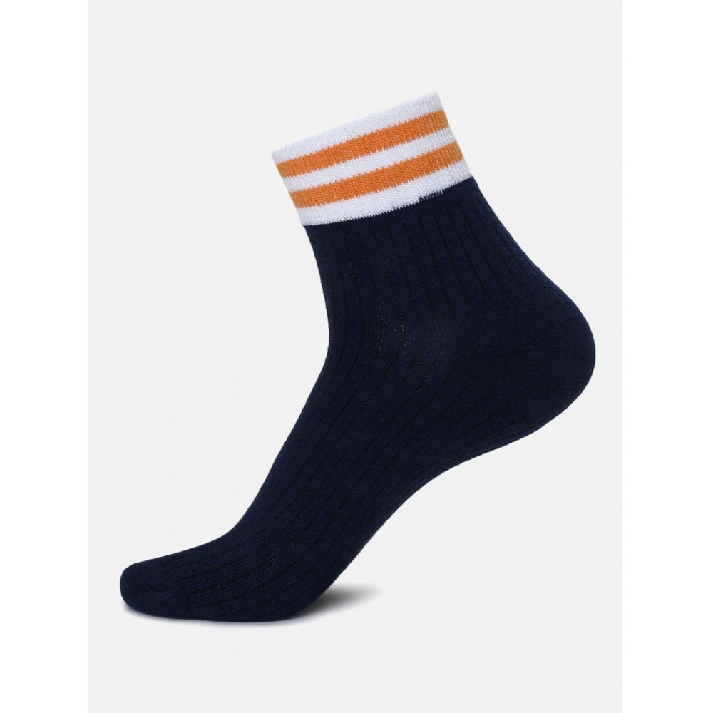 Black cotton ankle socks with orange stripes, unisex casual socks.
