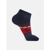Blue & red reindeer printed ankle socks, cotton blend, casual unisex socks.