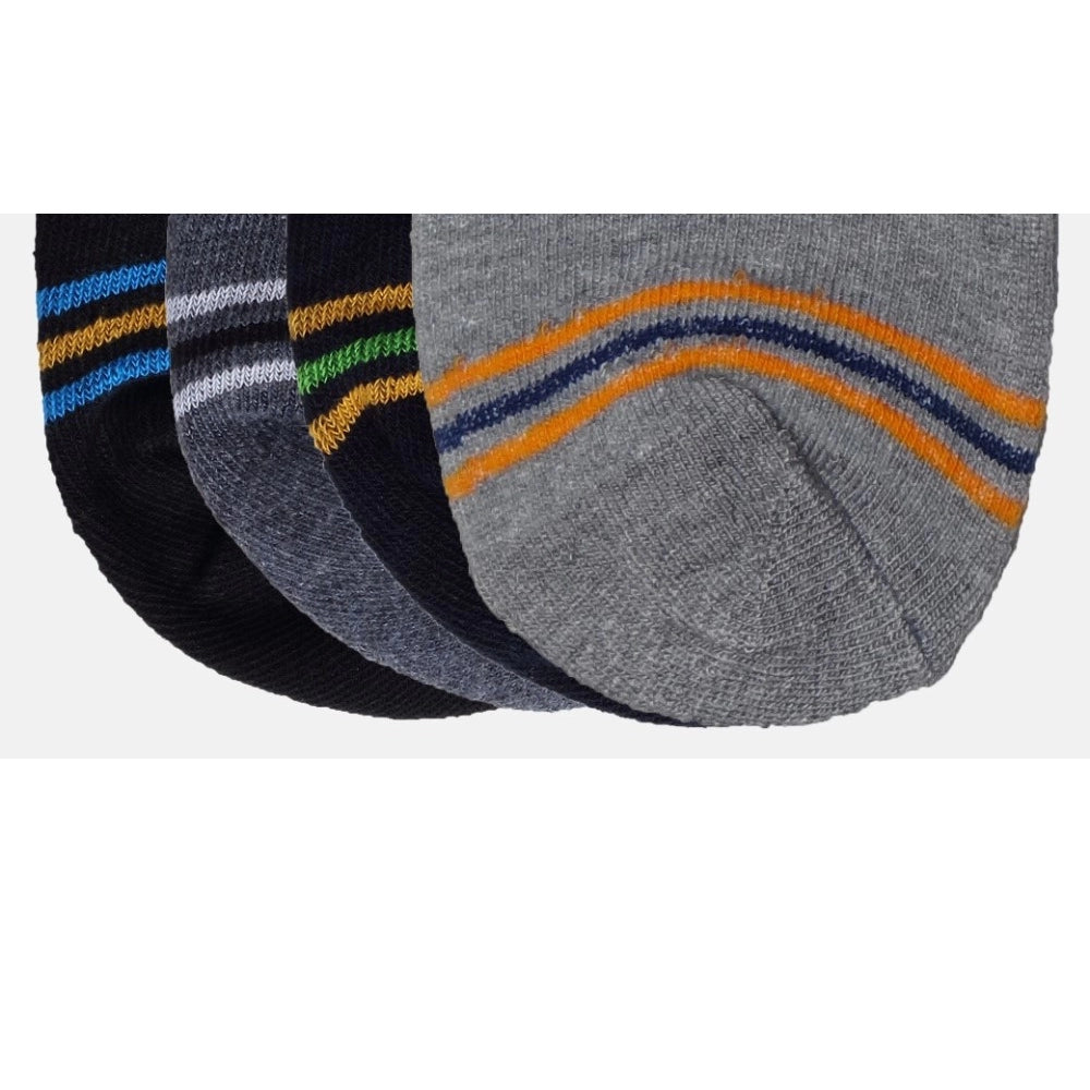 Gray cotton blended socks with blue and orange stripes, 4 pairs.