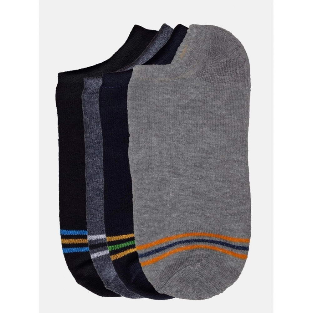 Gray cotton ankle socks with multi-colored stripes, 4 pairs.