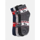 Men's printed cotton socks, grey & red, with reindeer pattern, 4 pairs.