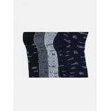 Black printed cotton blend socks, mid-calf length, 4 pairs, patterned design.