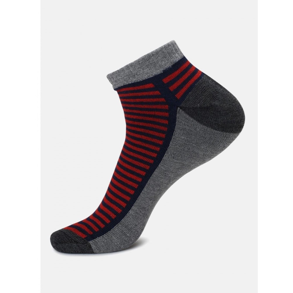 Red & grey striped cotton ankle socks, unisex, blended, casual style.