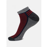Red & grey striped cotton ankle socks, unisex, blended, casual style.