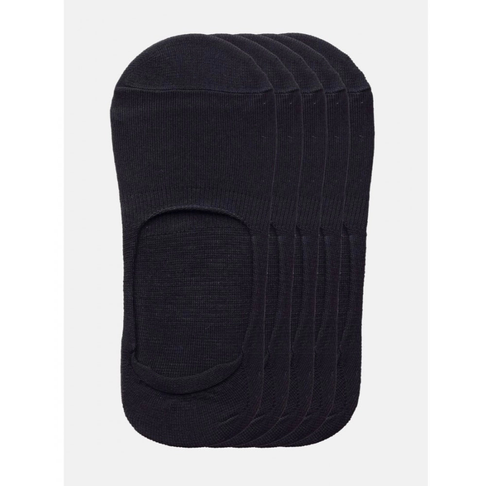 5 Pairs Unisex Casual Cotton Blended Solid No-show Socks (Black) - GillKart