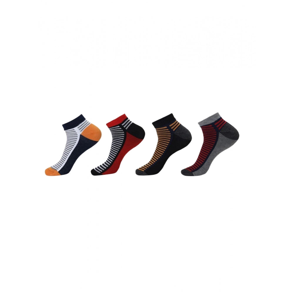4 pairs unisex striped cotton socks, assorted colors, ankle length, casual design.