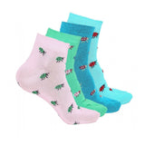 Pink, blue & teal ladybug printed cotton ankle socks (4 pairs)