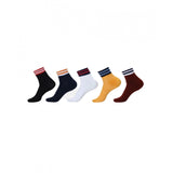 5 pairs assorted color striped cotton blended ankle socks, casual style.