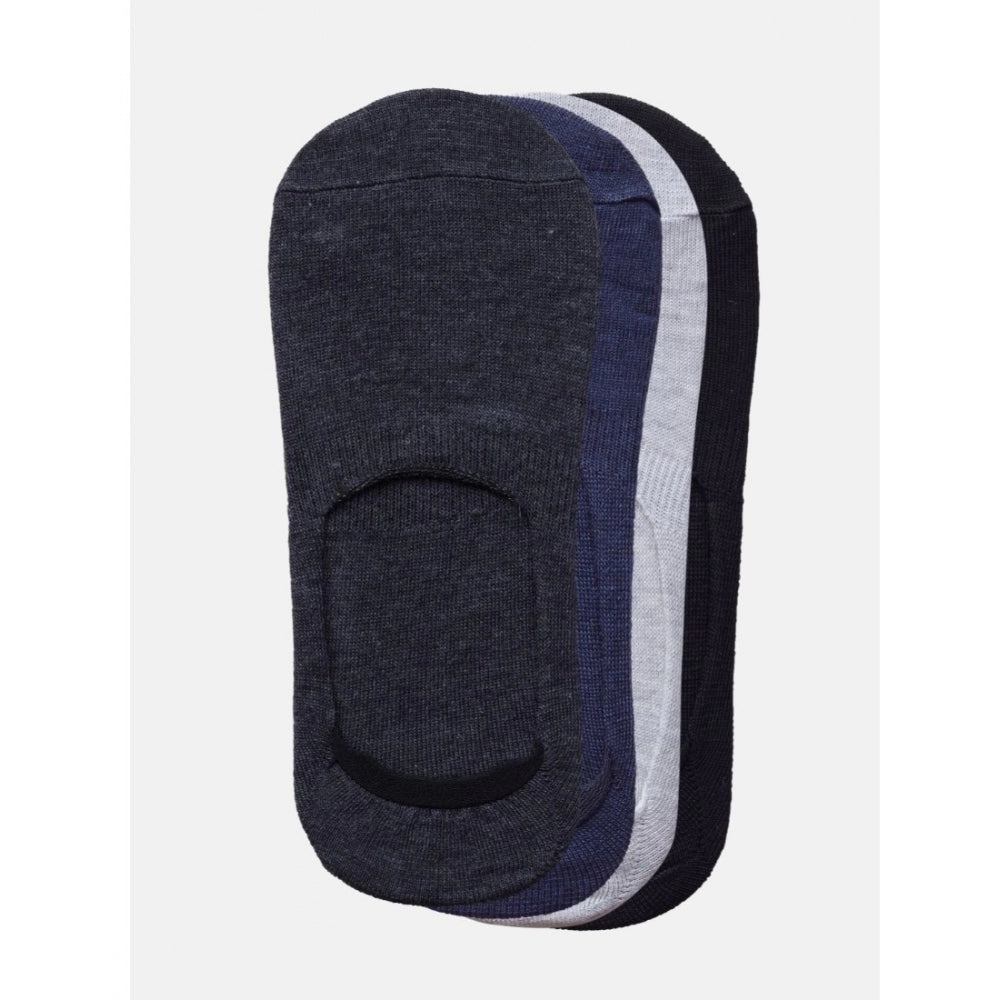 Navy no-show socks with silver stripe, cotton blend, unisex, 4 pairs.