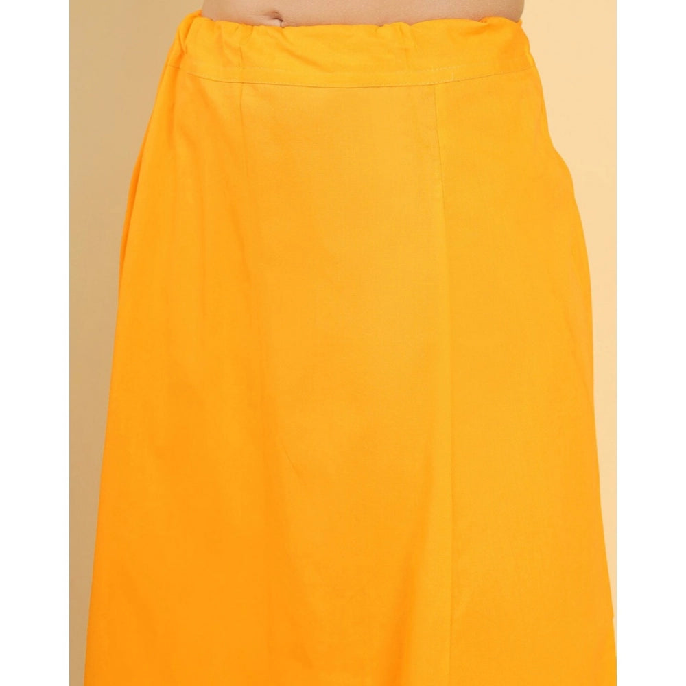 Mustard cotton solid petticoat for women's shapewear, full length, on hanger