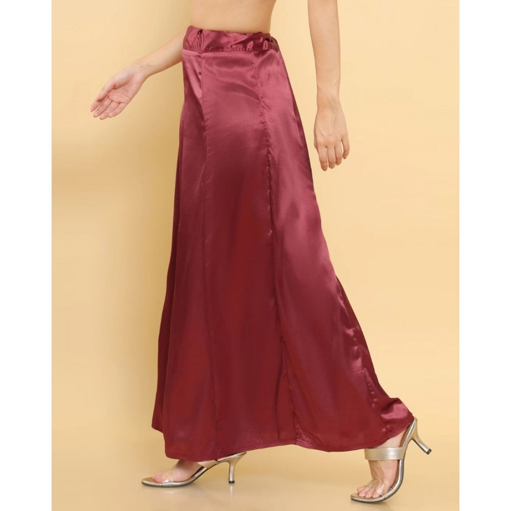 Maroon silk women's full-length solid petticoat for shapewear