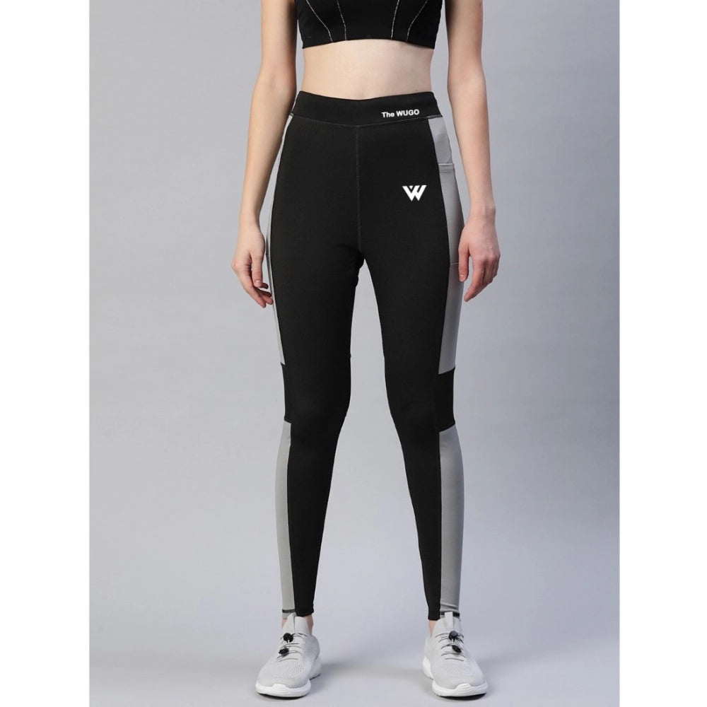 Women's Polyster Solid Sport Leggings (Black &amp; Grey) - GillKart