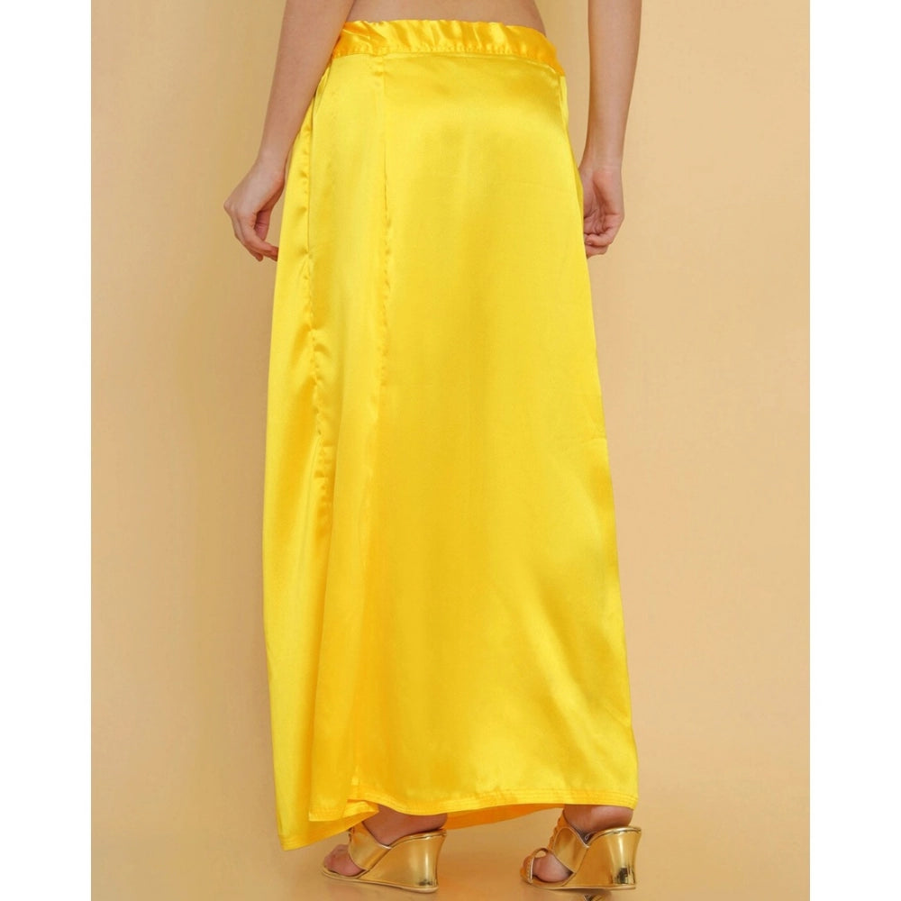 Yellow silk full-length petticoat for women's shapewear, solid design on mannequin