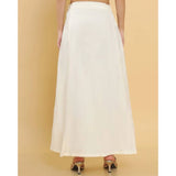 Cream cotton solid petticoat for women's shapewear, full length, on model
