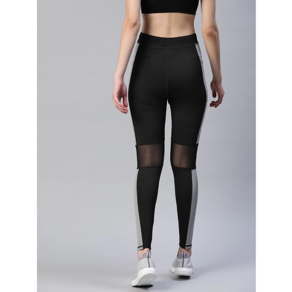 Women's Polyster Solid Sport Leggings (Black &amp; Grey) - GillKart
