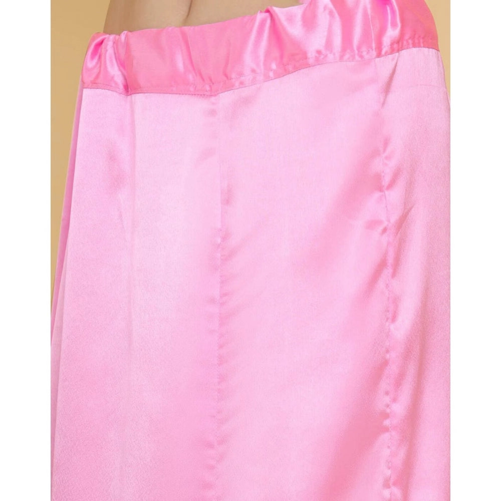 Pink silk full-length petticoat for women's shapewear, solid design
