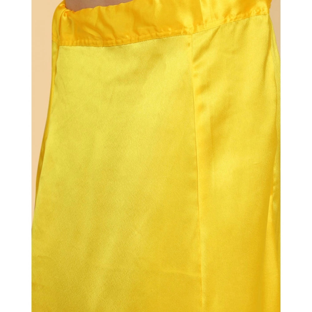 Yellow silk full-length shapewear petticoat for women, solid pattern