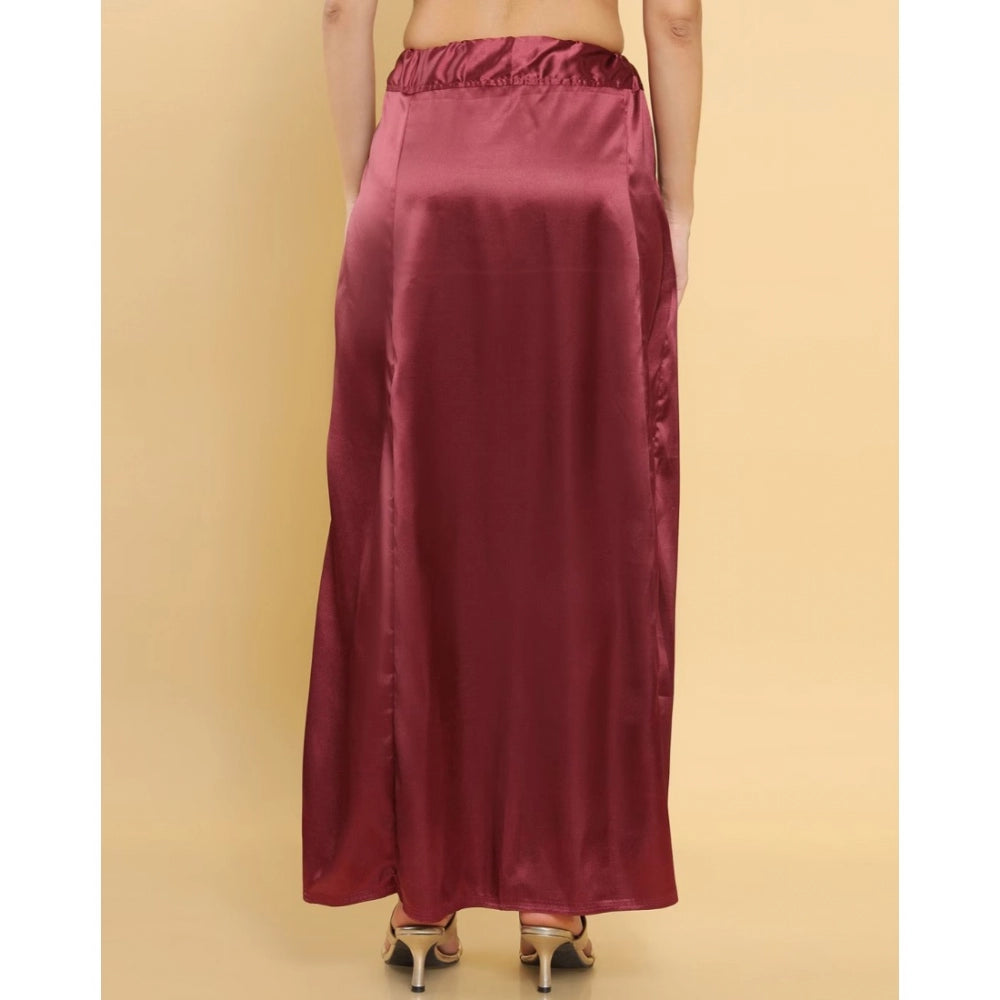 Maroon silk full-length petticoat for women's shapewear