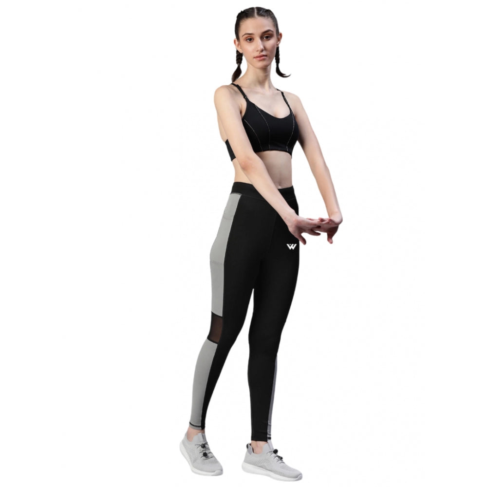 Women's Polyster Solid Sport Leggings (Black &amp; Grey) - GillKart