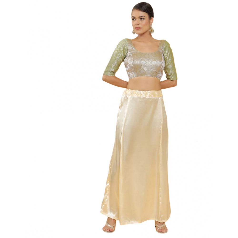 Cream silk full-length petticoat for women's shapewear