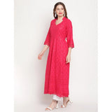 Magenta embroidered cotton anarkali kurti, casual 3/4th sleeve, ankle length