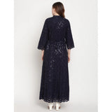 Navy Blue Embroidered Cotton Anarkali Kurti with 3/4th sleeves