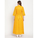 Mustard embroidered cotton ankle-length Anarkali kurti with 3/4th sleeve for women