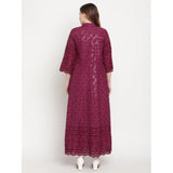 Purple embroidered cotton ankle-length Anarkali kurti for women